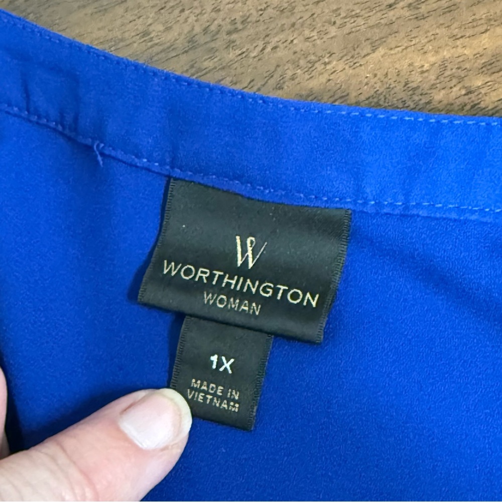 Worthington Woman 1X Royal Blue Split Neck Blouse 3/4 Sleeve Workwear Top - Picture 5 of 7